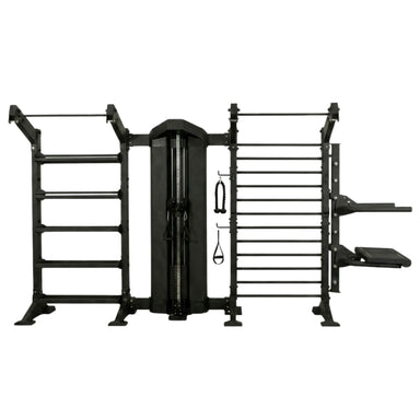 Torque single cable column with storage bay and stall bar and dip and plyo step attachment 