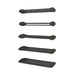 Set of black metal brackets on a white background