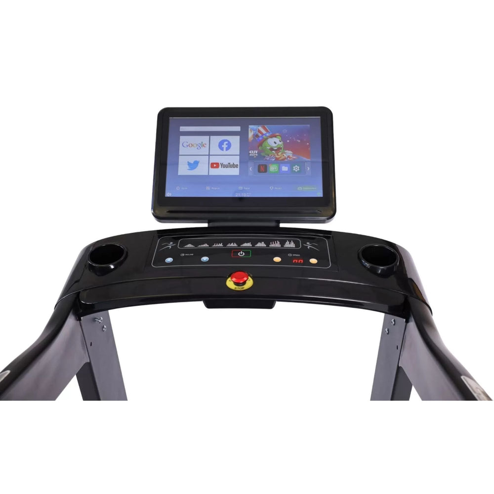 Vortex Commercial Treadmill With Integrated Tv for Streaming, Scenery and More VT5000 Touchscreen display showing apps