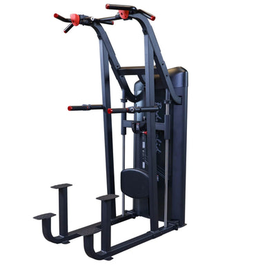 S2ACDX Series 2 Weight Assist Vertical Knee Raise machine with black frame and red accents on a white background