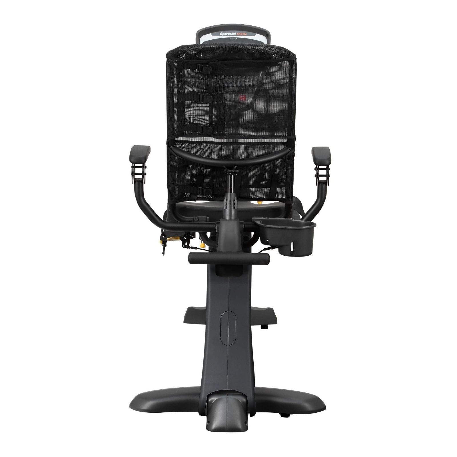 SportsArt C521M rehabilitation recumbent bike rear profile with lumbar mesh back support and clinical-grade frame construction.