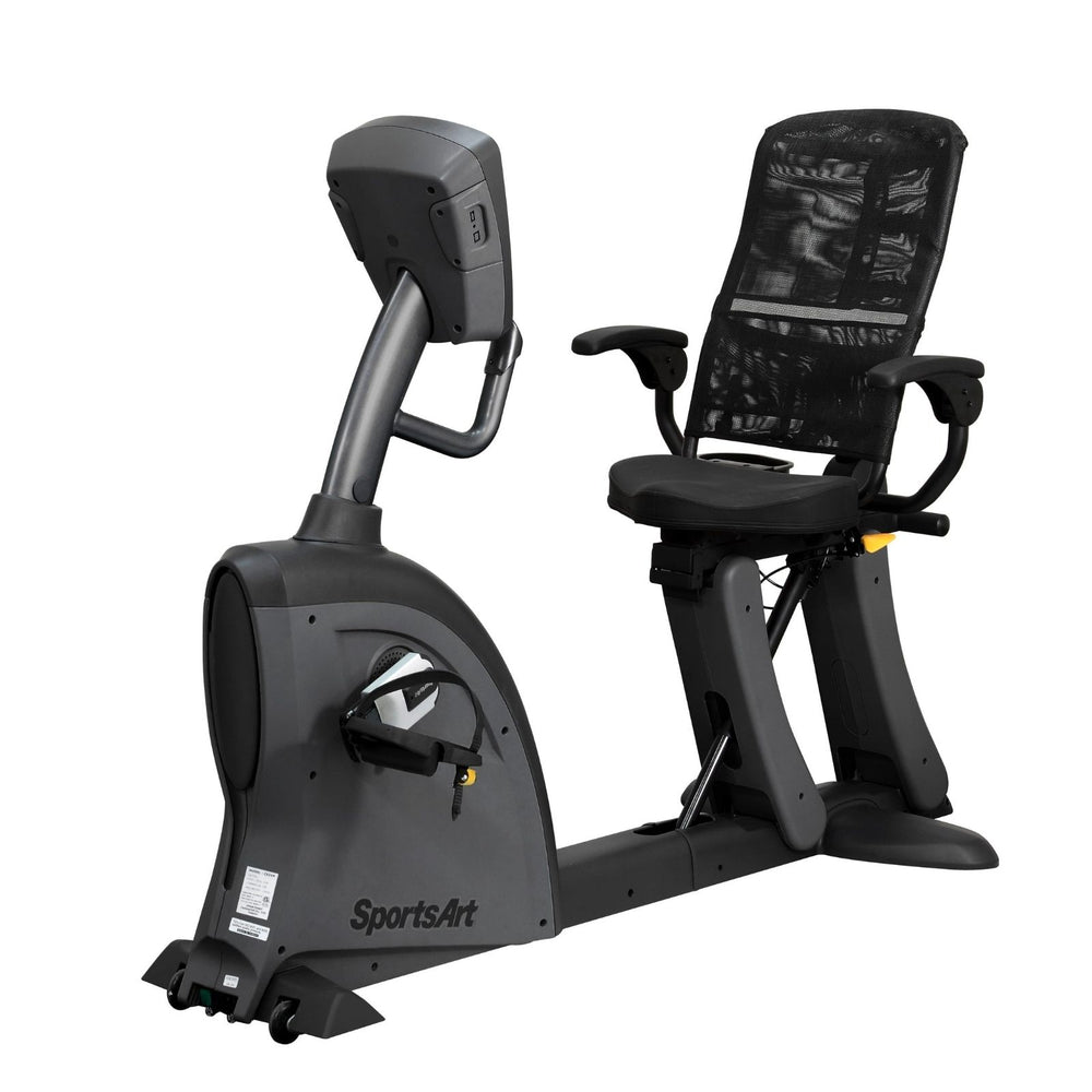 SportsArt C521M medical bi-directional recumbent cycle with adjustable cranks, mesh reclining seat, and step-through design for rehabilitation use.