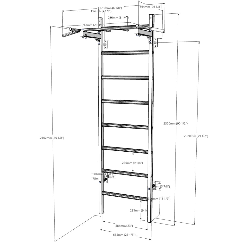 BenchK Wall Bar with Pull-up Bar 221B spec