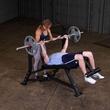 Body-Solid Pro Clubline Olympic Decline Bench SODB250 spotter on Bench