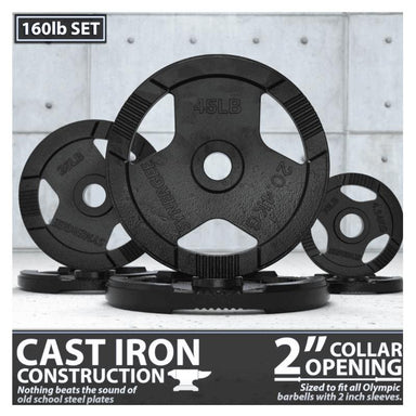 Cast Iron Weight Plates 160 LB Set 2 Inch Collar Opening