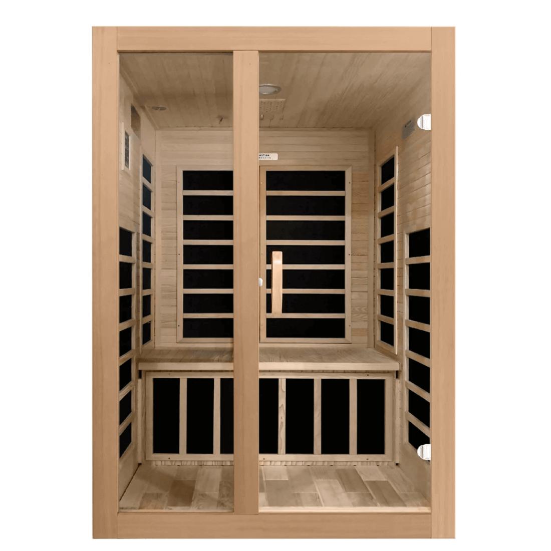 Dynamic "Santiago" 2-Person Low EMF Infrared Sauna, DYN-6209-01 front interior view