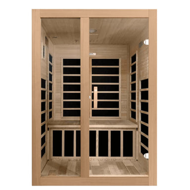 Dynamic "Santiago" 2-Person Low EMF Infrared Sauna, DYN-6209-01 front interior view