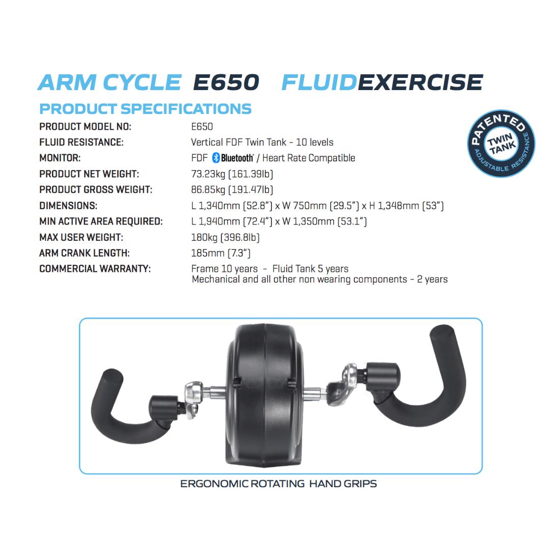 E650 Arm Cycle Ergometer Arm Rower Specifications