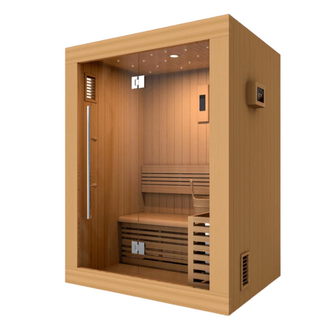 Golden Designs "Sundsvall Edition" 2-Person Traditional Steam Sauna - Canadian Red Cedar, GDI-7289-01 front angle view