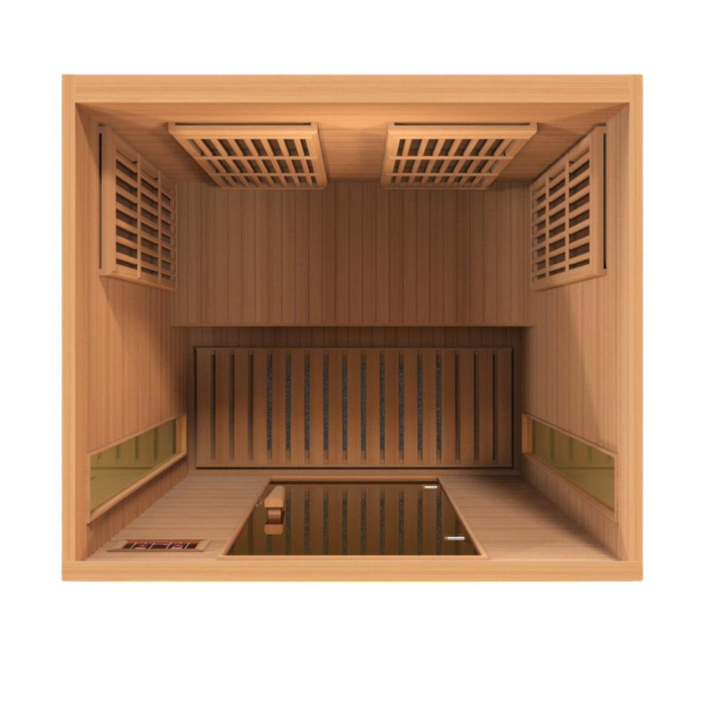 Maxxus 2 Person Full Spectrum Near Zero EMF FAR Infrared Canadian Red Cedar Sauna, MX-M206-01-FS CED top panel removed