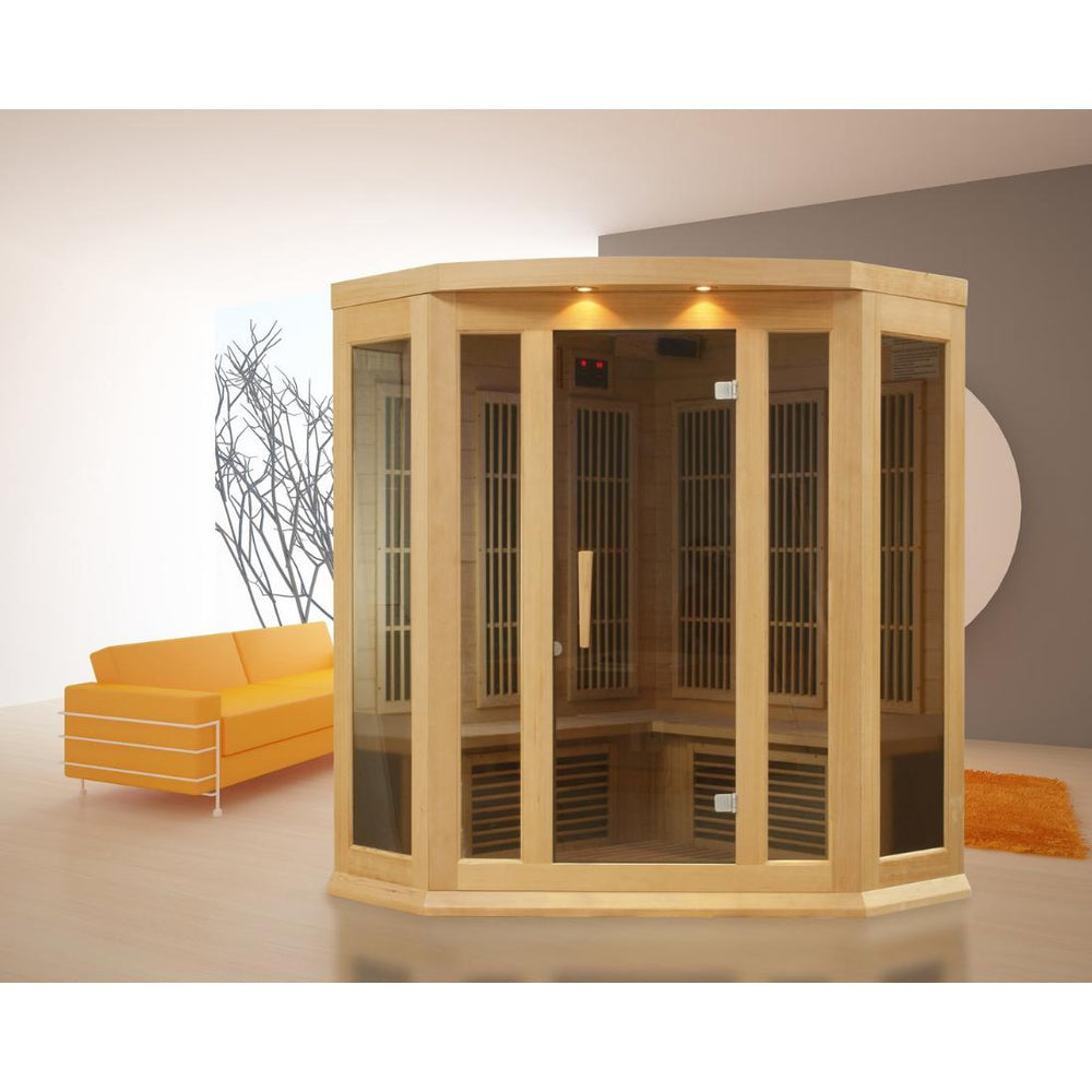 Maxxus 3 Per Corner Low EMF FAR Infrared Canadian Hemlock Sauna, MX-K356-01 in the middle of your living room