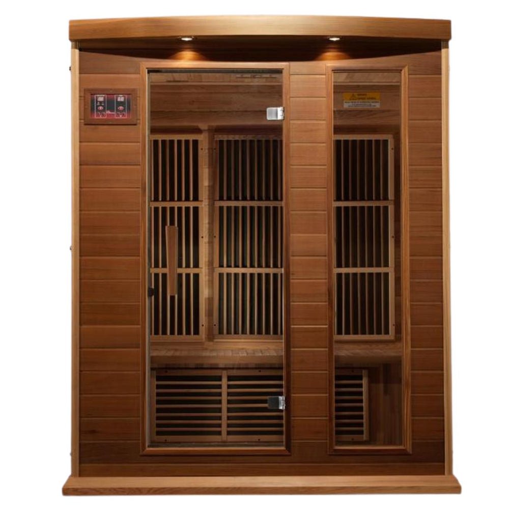 Maxxus 3 Person Full Spectrum Near Zero EMF FAR Infrared Carbon Canadian Red Cedar Sauna, MX-M306-01-FS CED front view.