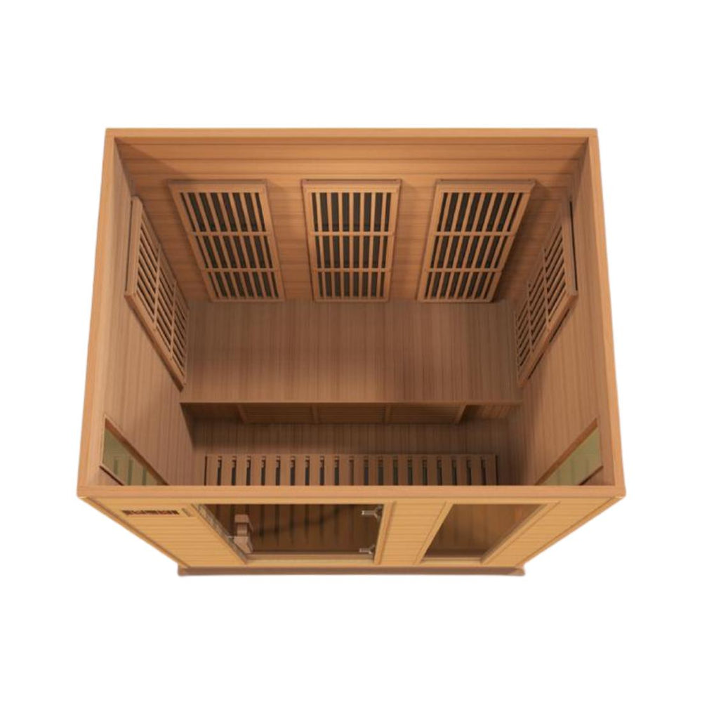 Maxxus 3 Person Full Spectrum Near Zero EMF FAR Infrared Carbon Canadian Red Cedar Sauna, MX-M306-01-FS CED top down angle view.