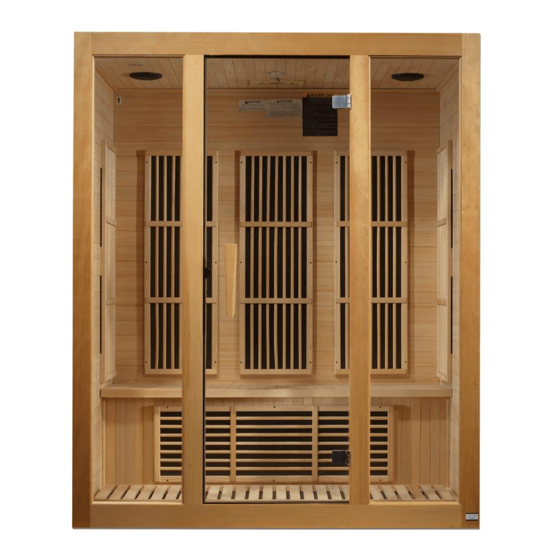 Maxxus "Bellevue Edition" 3 Per Low EMF FAR Infrared Carbon Canadian Hemlock Sauna MX-J306-01 Front View