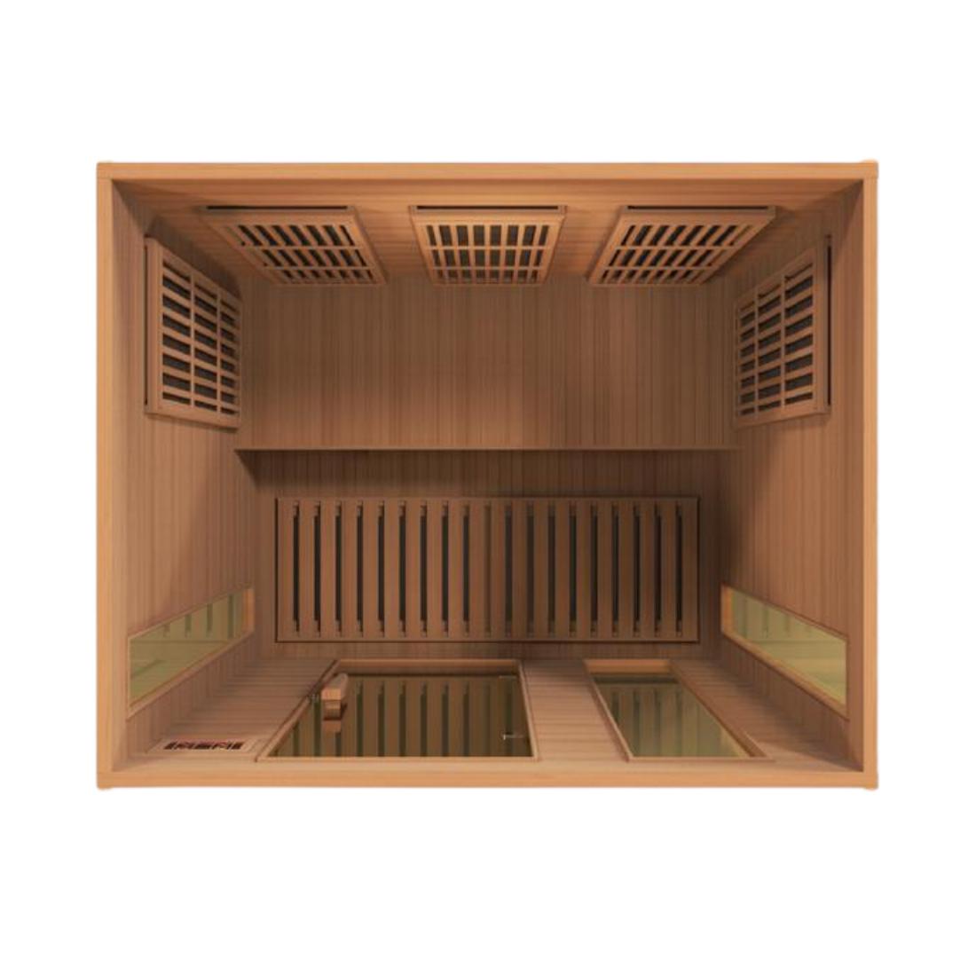 Maxxus "Montilemar-Edition" 3 Person Near Zero EMF FAR Infrared Sauna - Canadian Red Cedar, MX-K306-01-ZF CED top down view no ceiling.