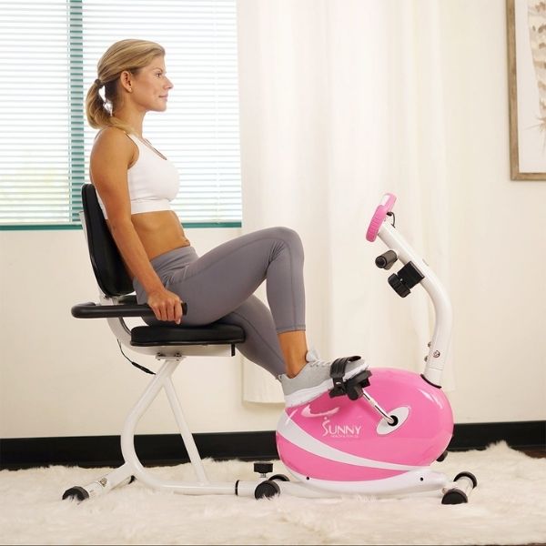 Sunny Health & Fitness Pink Magnetic Recumbent Bike Female Model