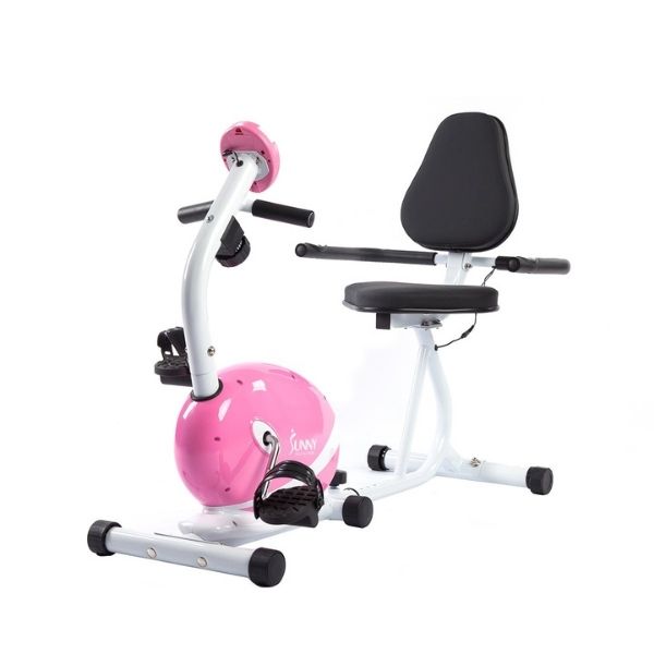 Sunny Health & Fitness Pink Magnetic Recumbent Bike Front View