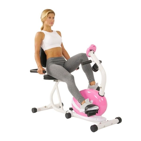 Sunny Health & Fitness Pink Magnetic Recumbent Bike Model Trainer