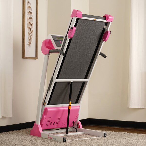 Pink Treadmill with Manual Incline and LCD Display Folded