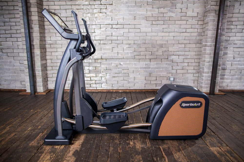 SportsArt Status Senza Elliptical-16 inch - E876-16 side view inside a gym setting 