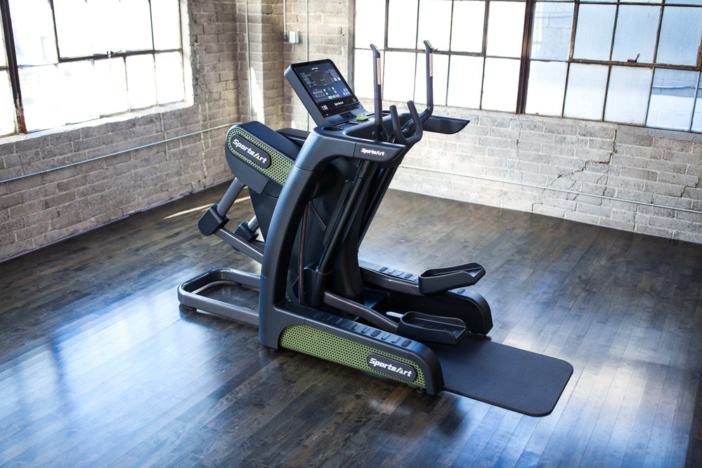 SportsArt Verso Status Eco-Powr Cross Trainer G886 side back angle view inside a home gym 