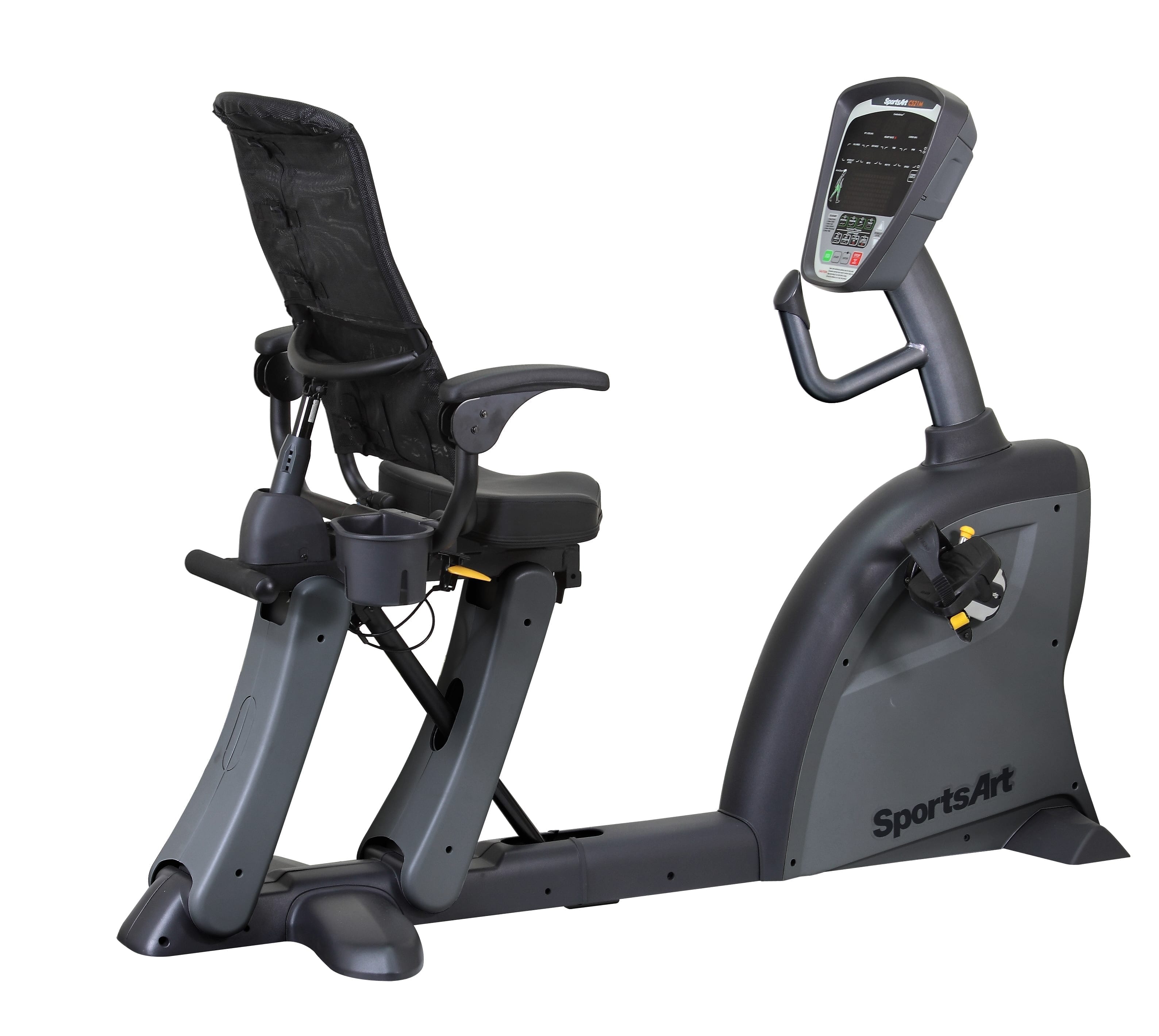 SportsArts Medical Bi Directional Cycle C521M back facing side view angled with console toward the right side