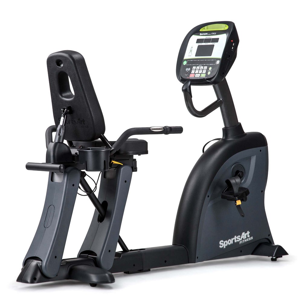 SportsArts Performace Recumbent Cycle C545R side angle view with seat back toward the left hand side 