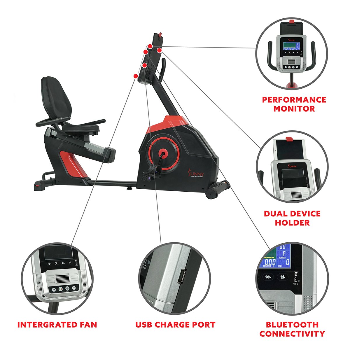 Sunny Health Fitness EVO FIT Recumbent Bike Electro-Magnetic Cardio Fitness Features