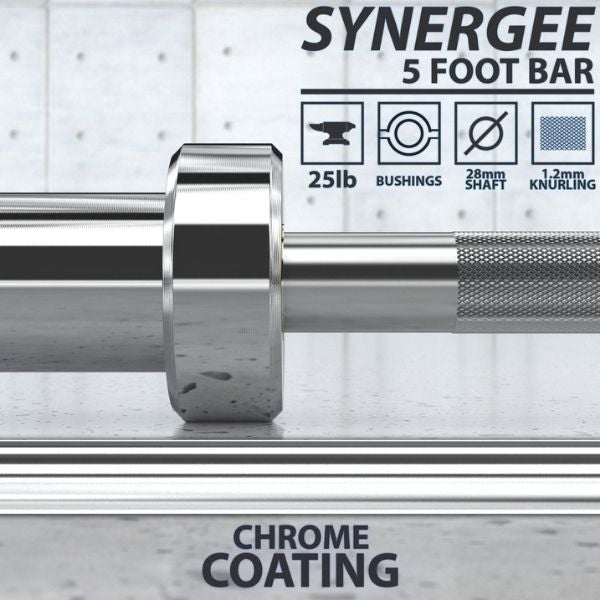 Synergee 25lb Five-Foot Barbell Chrome Coating 5 Foot