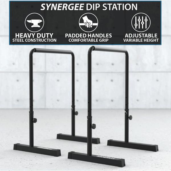 Synergee Wall Mounted Dip Station. Dip Bars for L Sits, Knee