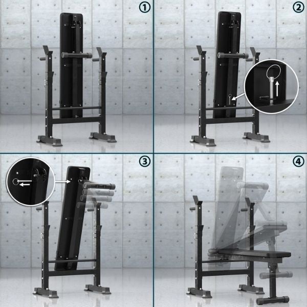 Synergee Adjustable Weight Bench with Barbell Rack Usage