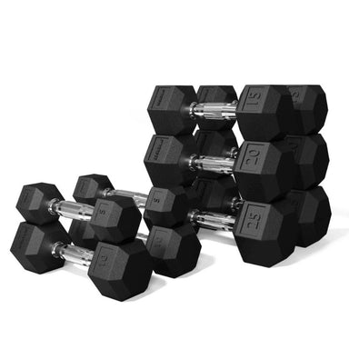 Synergee Rubber Hex Dumbbells Set 5 - 25 LBS