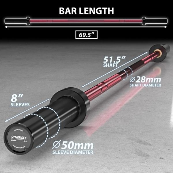 Synergee Technique Barbell Red Dimensions