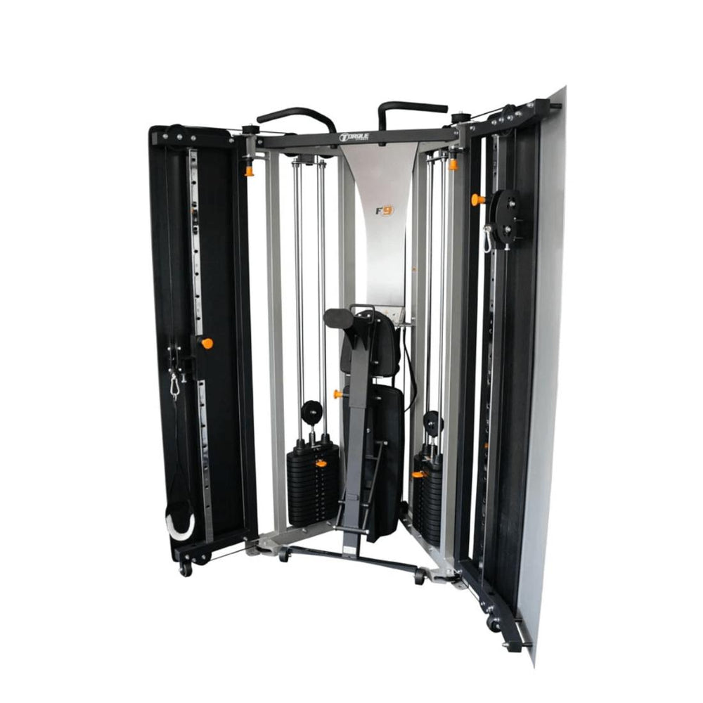 Torque F9 Fold-Away Functional Trainer with Folded Bench Upright