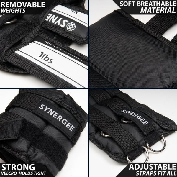 Synergee Adjustable Ankle/Wrist Weights 10lb features